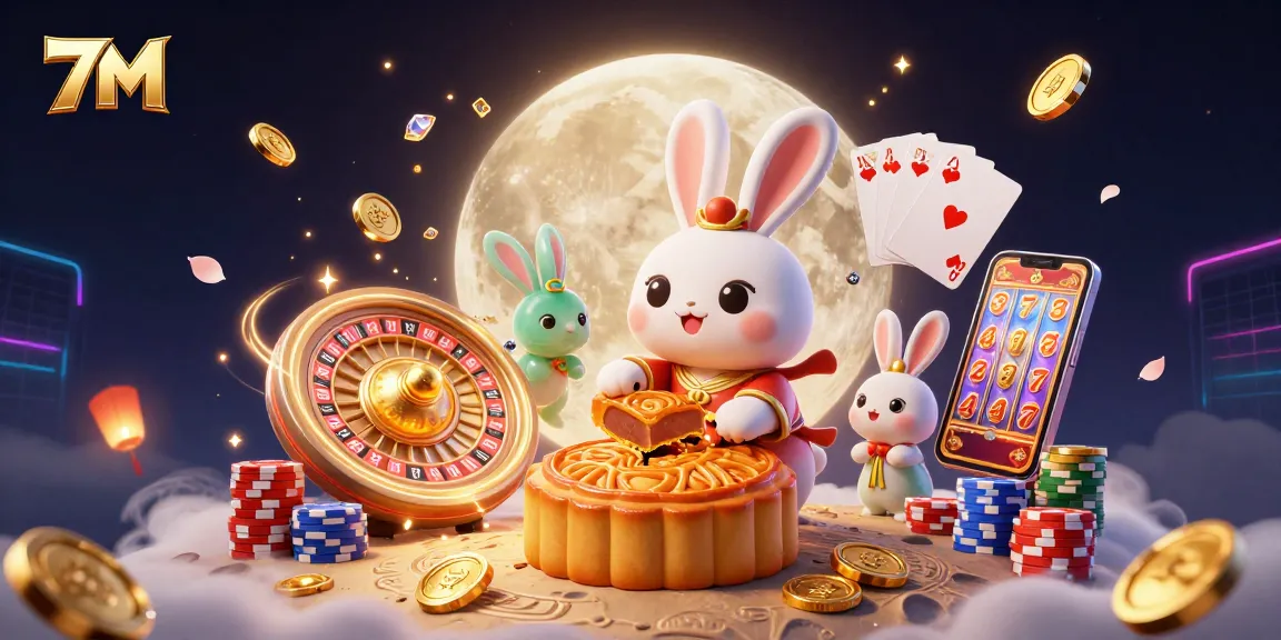Engage with thrilling 7M online casino gameplay featuring vibrant moon rabbit characters and dynamic casino elements.