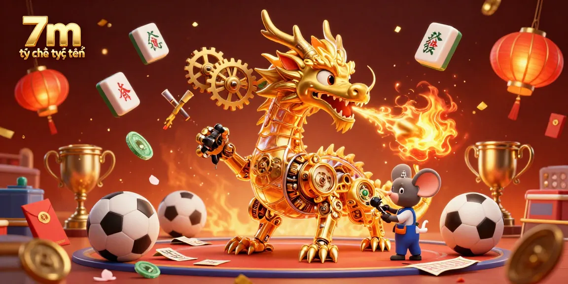 Experience the excitement of 7m tỷ lệ trực tuyến with a golden dragon and dynamic sports betting elements in a vibrant 3D scene.